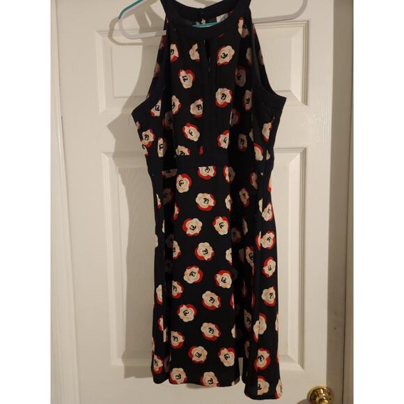ELLE Women’s Salsa Floral A-Line Dress Black W/Red White Flowers Size 16 - Picture 2 of 5